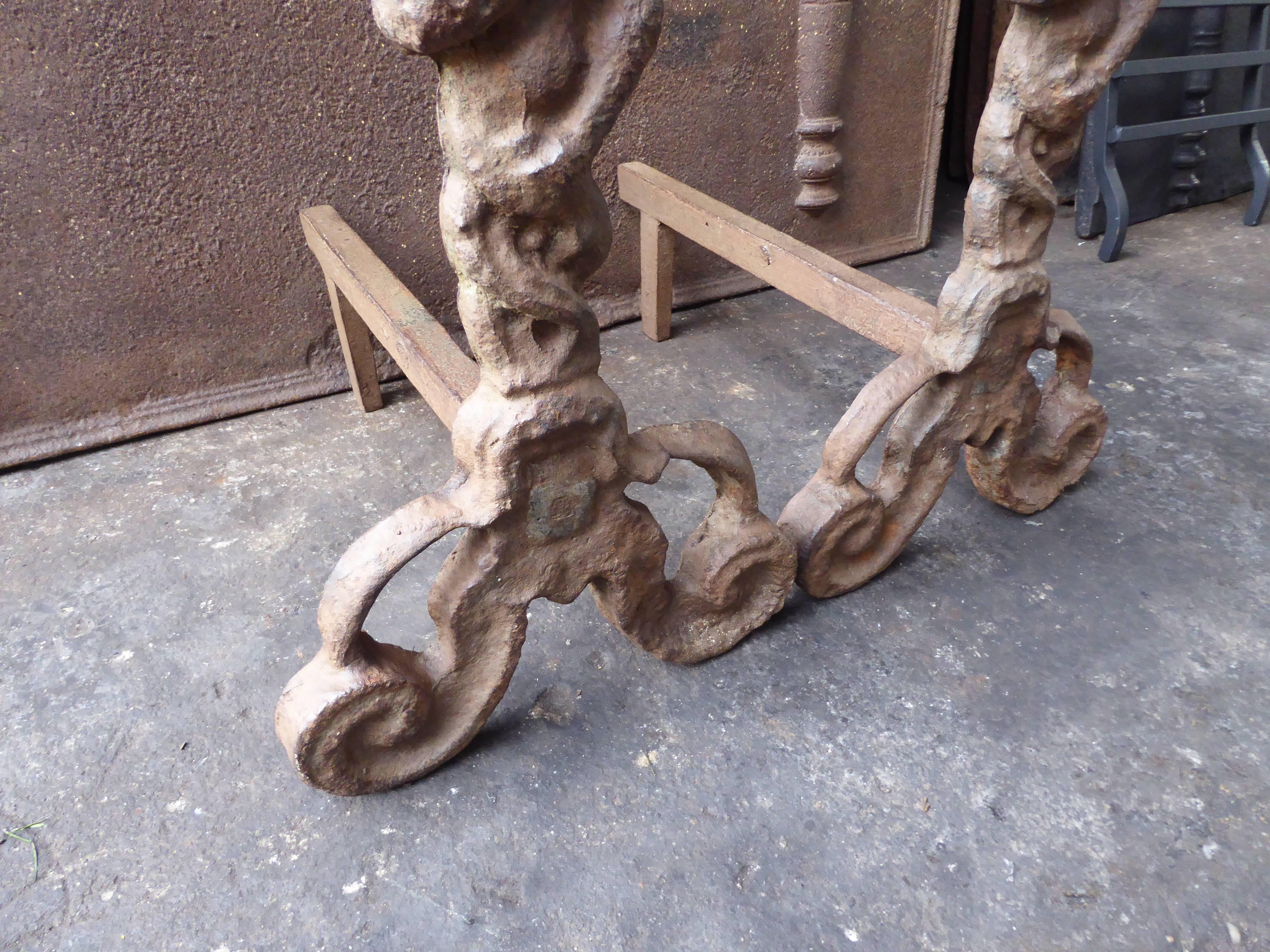 Iron English Arts & Crafts Andirons or Firedogs For Sale