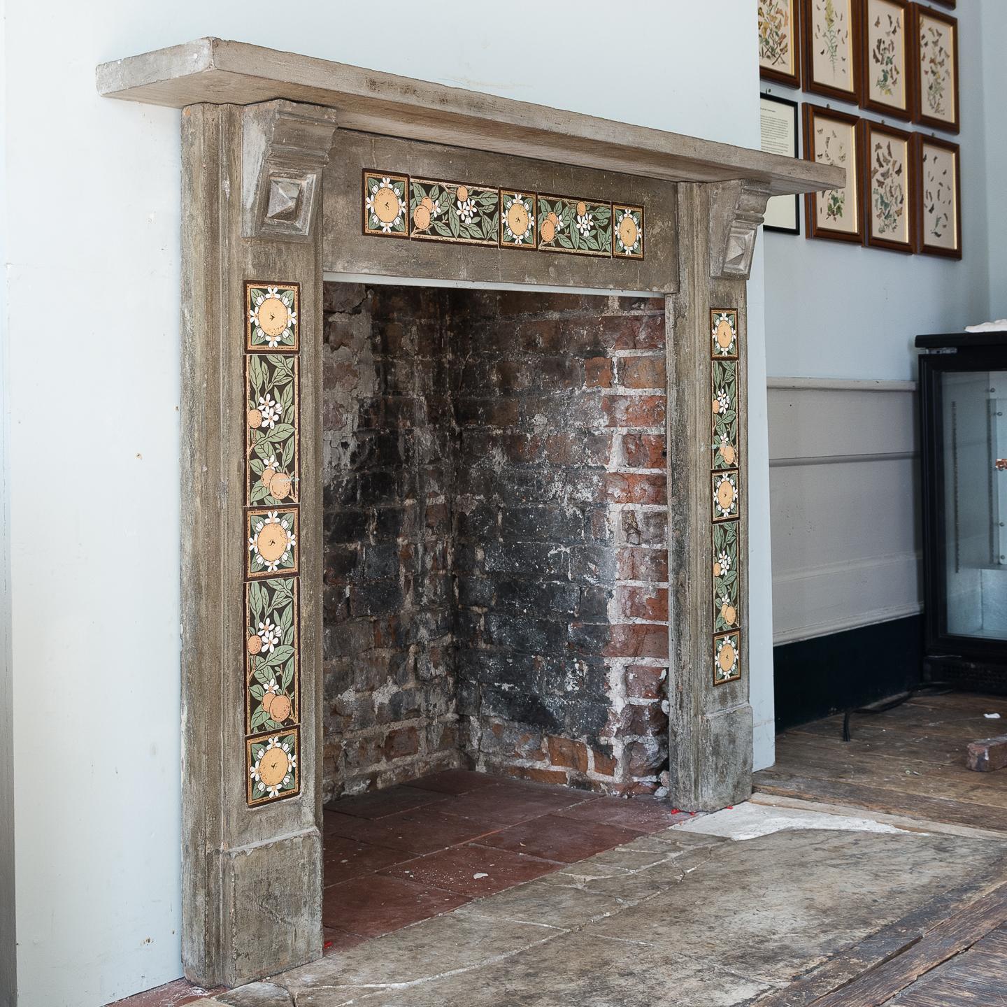 English Arts & Crafts Artificial Stone and Tiled Fireplace 5