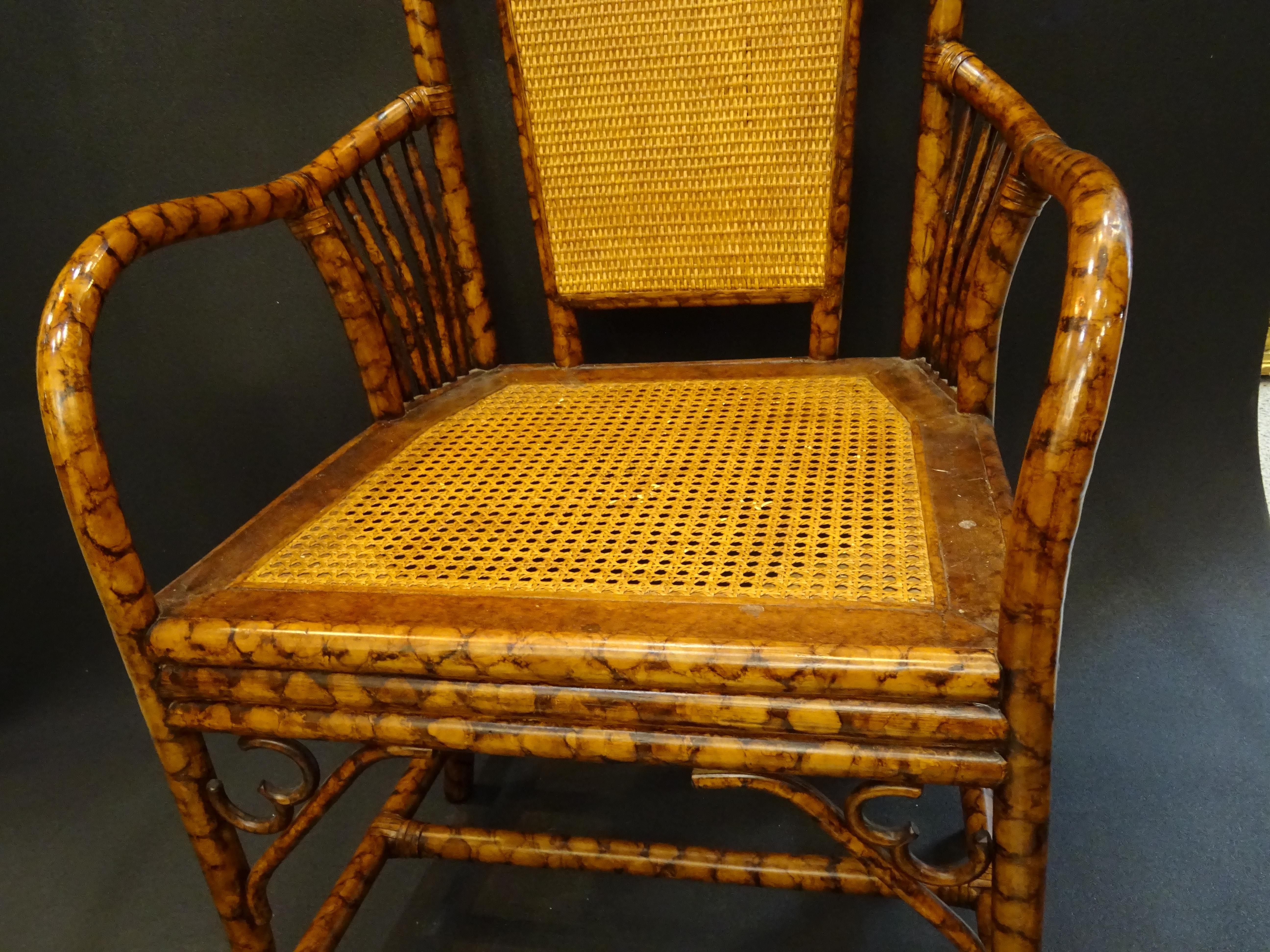 Early 20th Century English Arts & Crafts Bamboo Simulating Root Wood and Rattan Armchair, 1900
