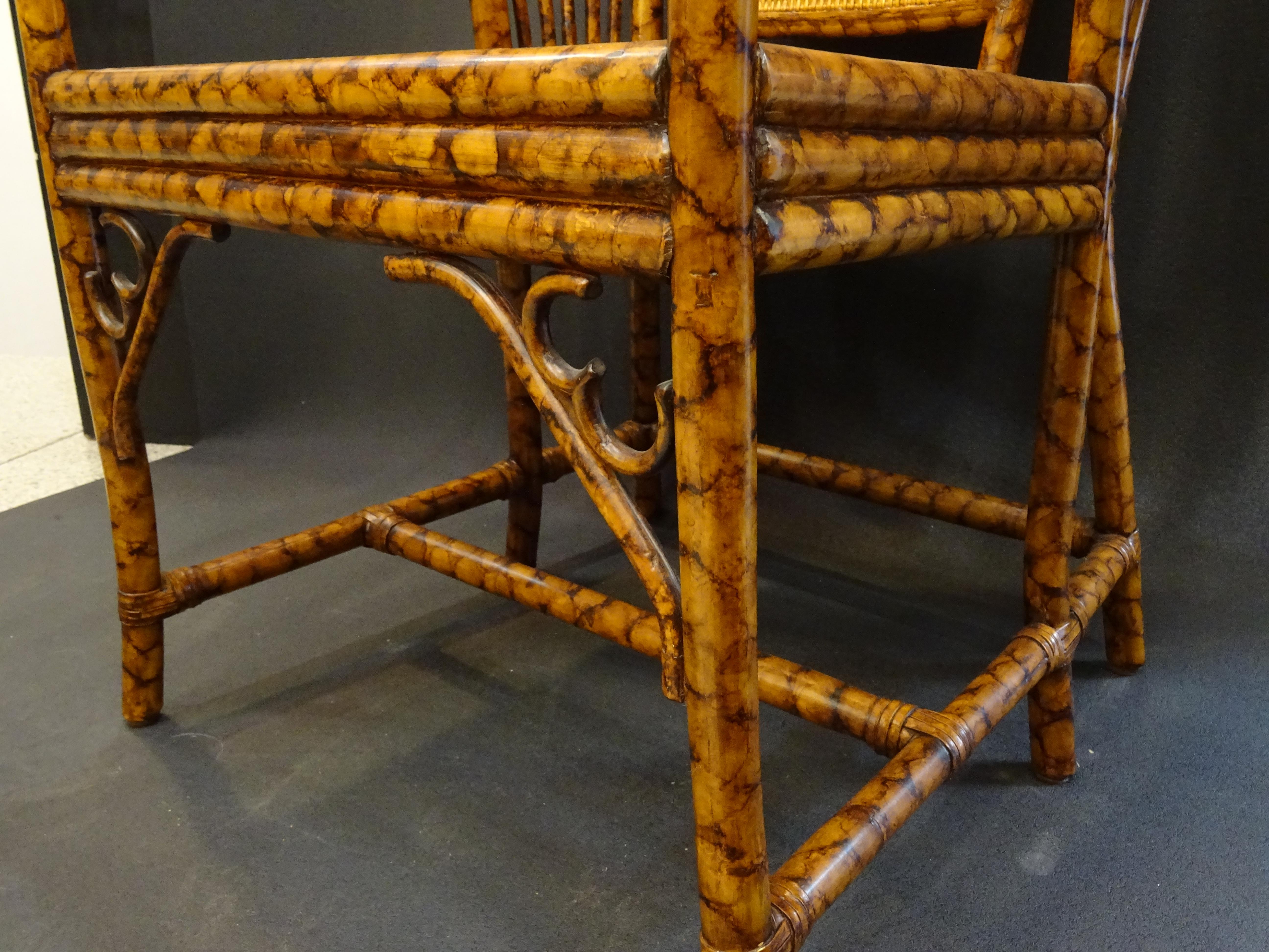 English Arts & Crafts Bamboo Simulating Root Wood and Rattan Armchair, 1900 1