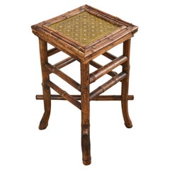 Vintage English Arts and Crafts Bamboo Tile Top Drinks Table