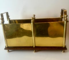 English Arts and Crafts Brass and Wood Magazine or Firewood Rack