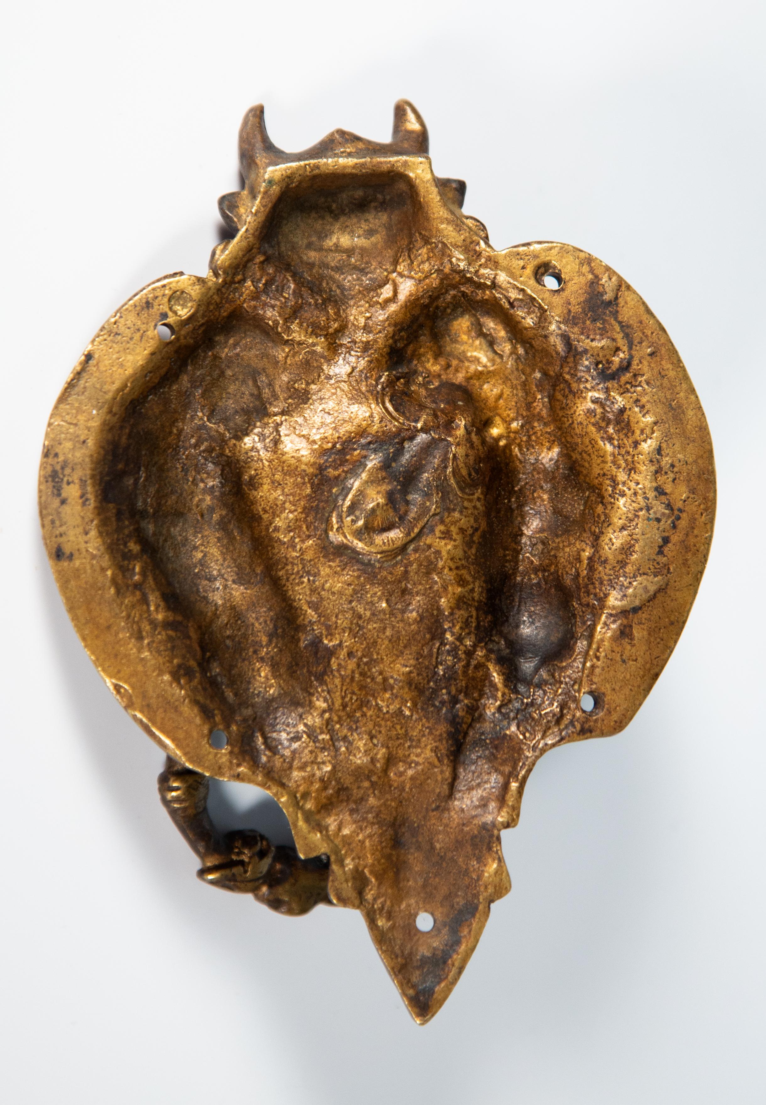 Late 19th Century English Arts & Crafts Cast Bronze Devil Door Knocker, circa 1900