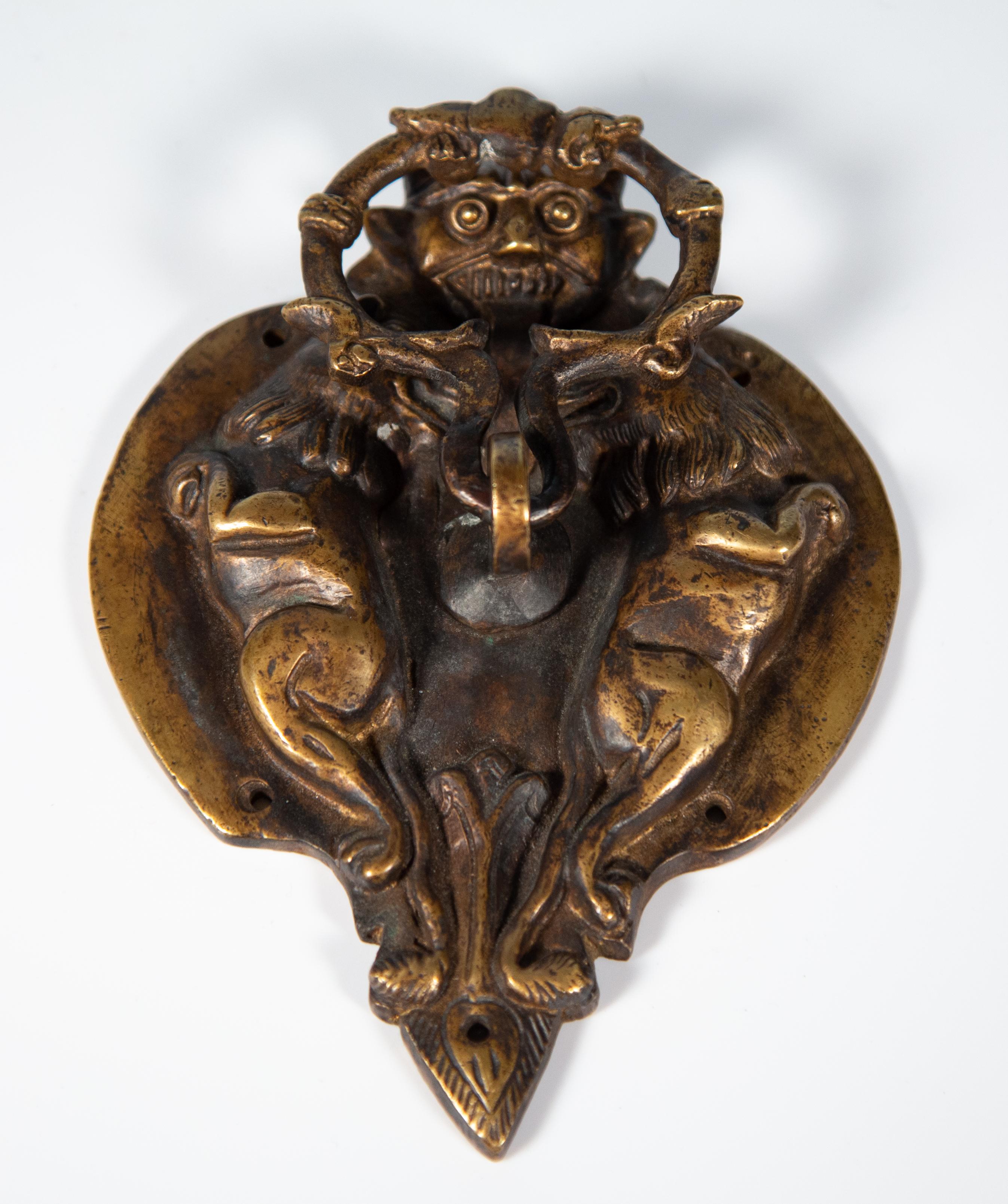 English Arts & Crafts Cast Bronze Devil Door Knocker, circa 1900 1