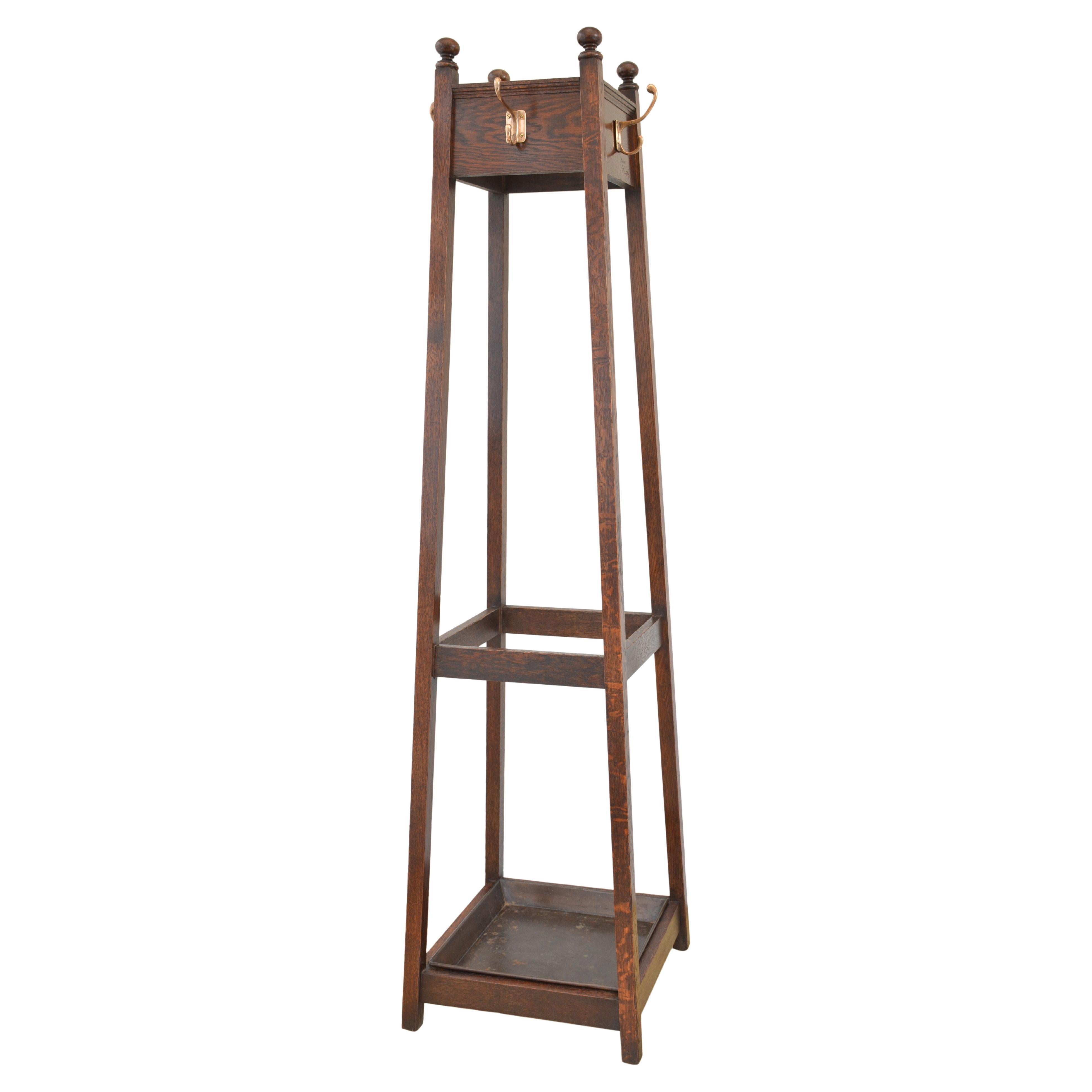 English Arts and Crafts Coat Stand in Oak c1890s