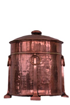English Arts and Crafts Copper Coal Bin Log Bucket c1900s