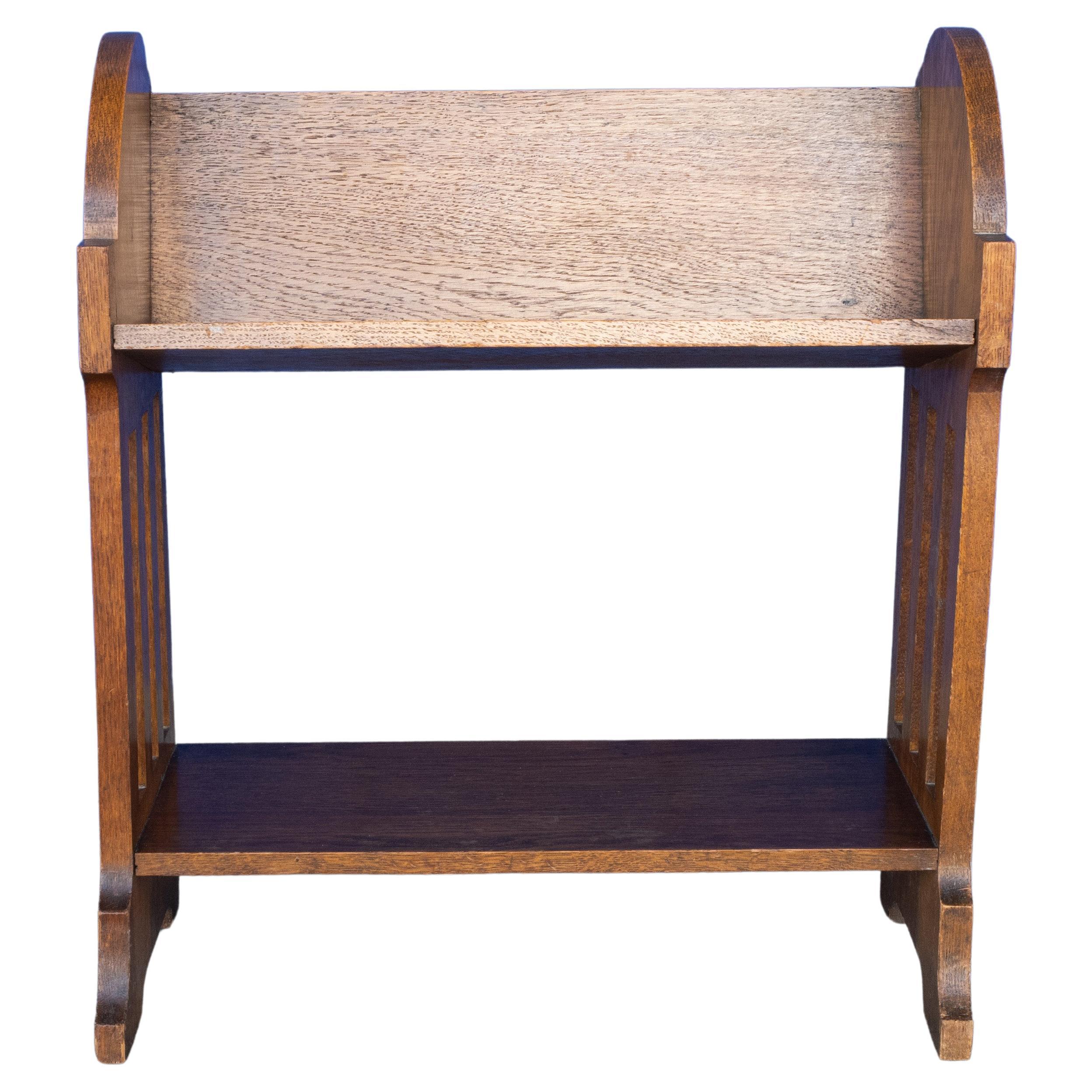 English Arts And Crafts Golden Oak Trough Table Top Bookcase Liberty Of London  For Sale 2