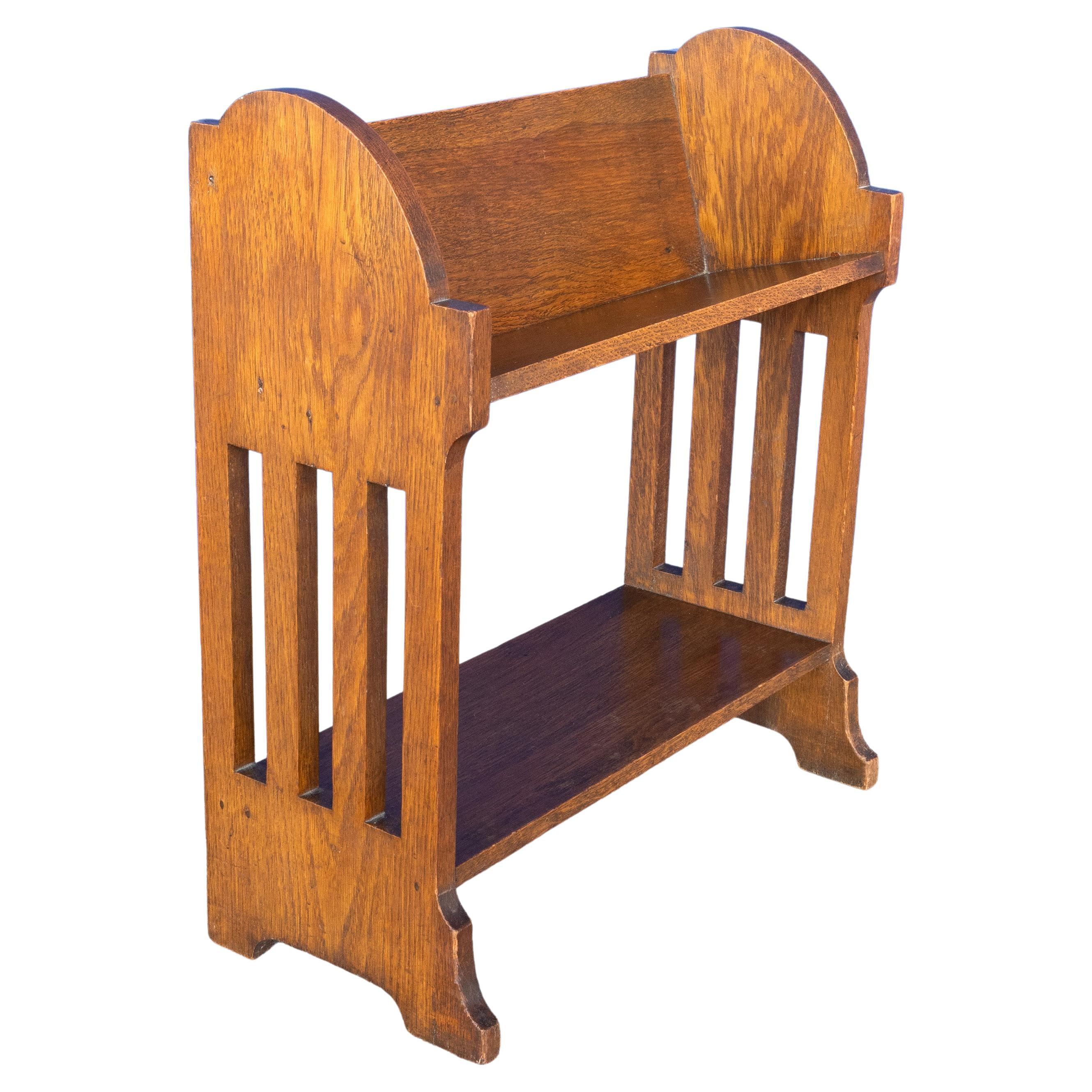 English Arts And Crafts Golden Oak Trough Table Top Bookcase Liberty Of London  For Sale