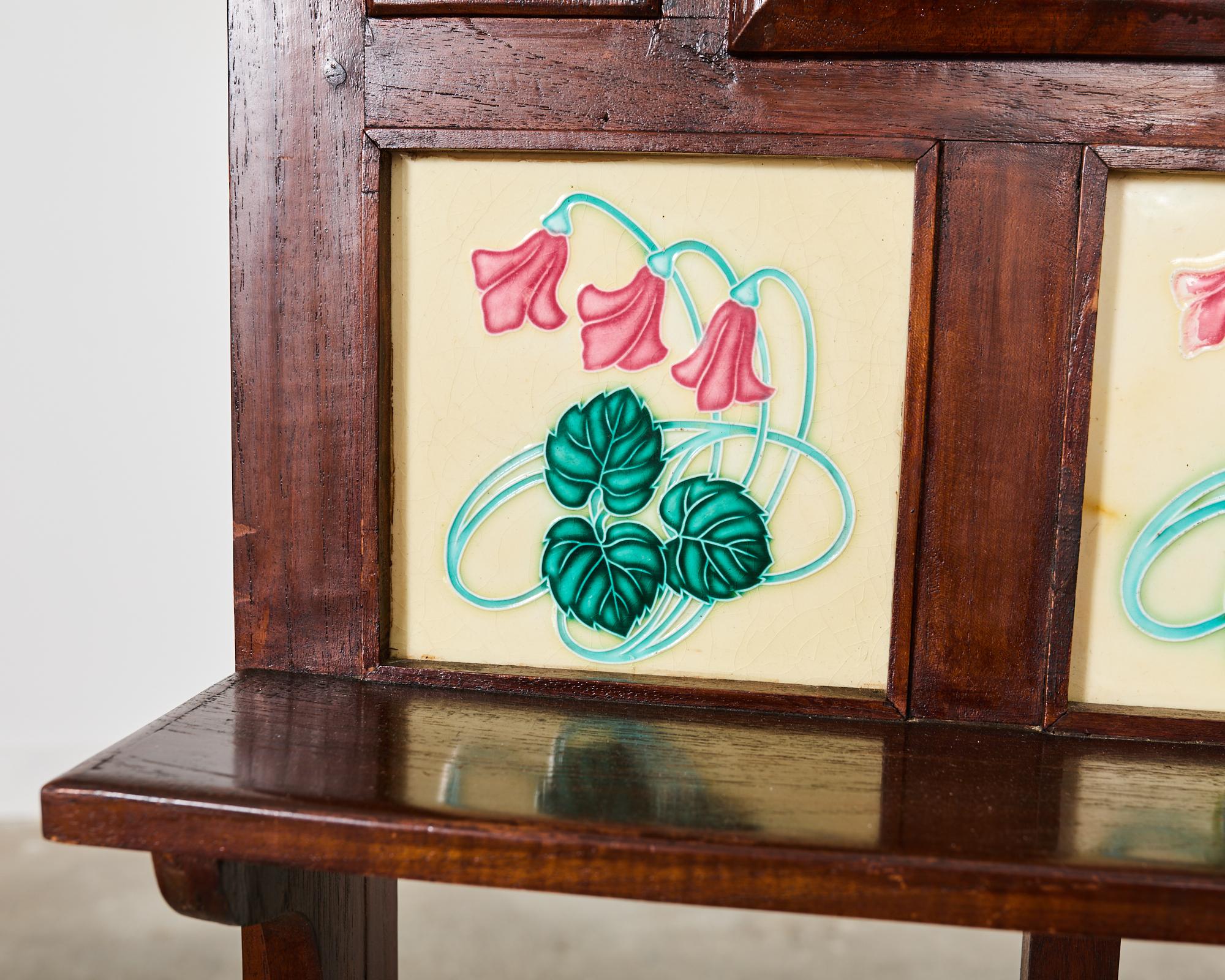 English Arts and Crafts Hall Tree with Art Nouveau Tiles 5