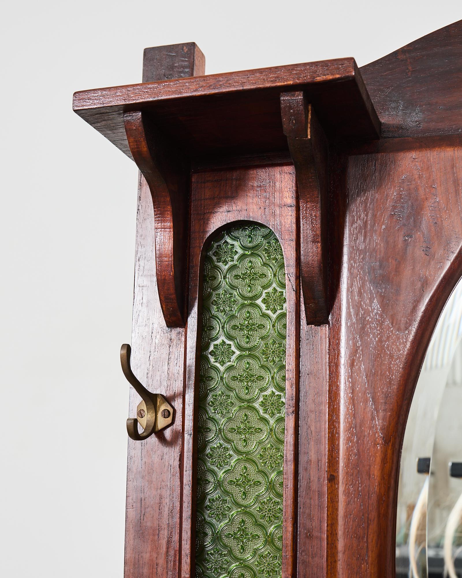 English Arts and Crafts Hall Tree with Art Nouveau Tiles 1
