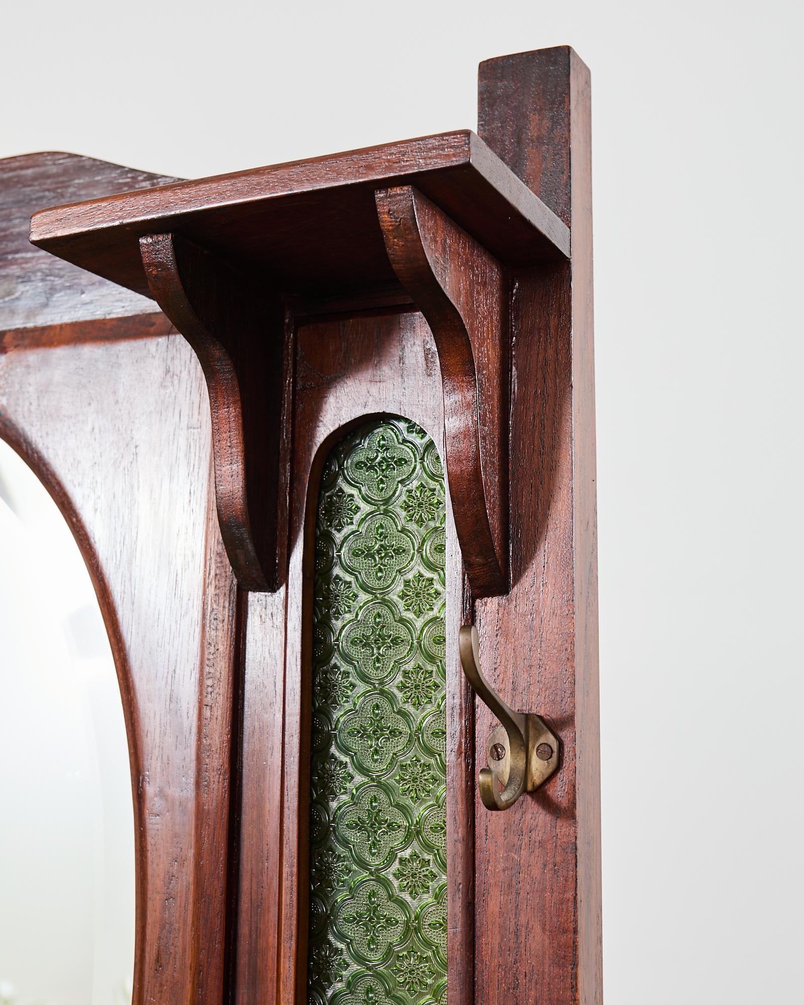 English Arts and Crafts Hall Tree with Art Nouveau Tiles 3