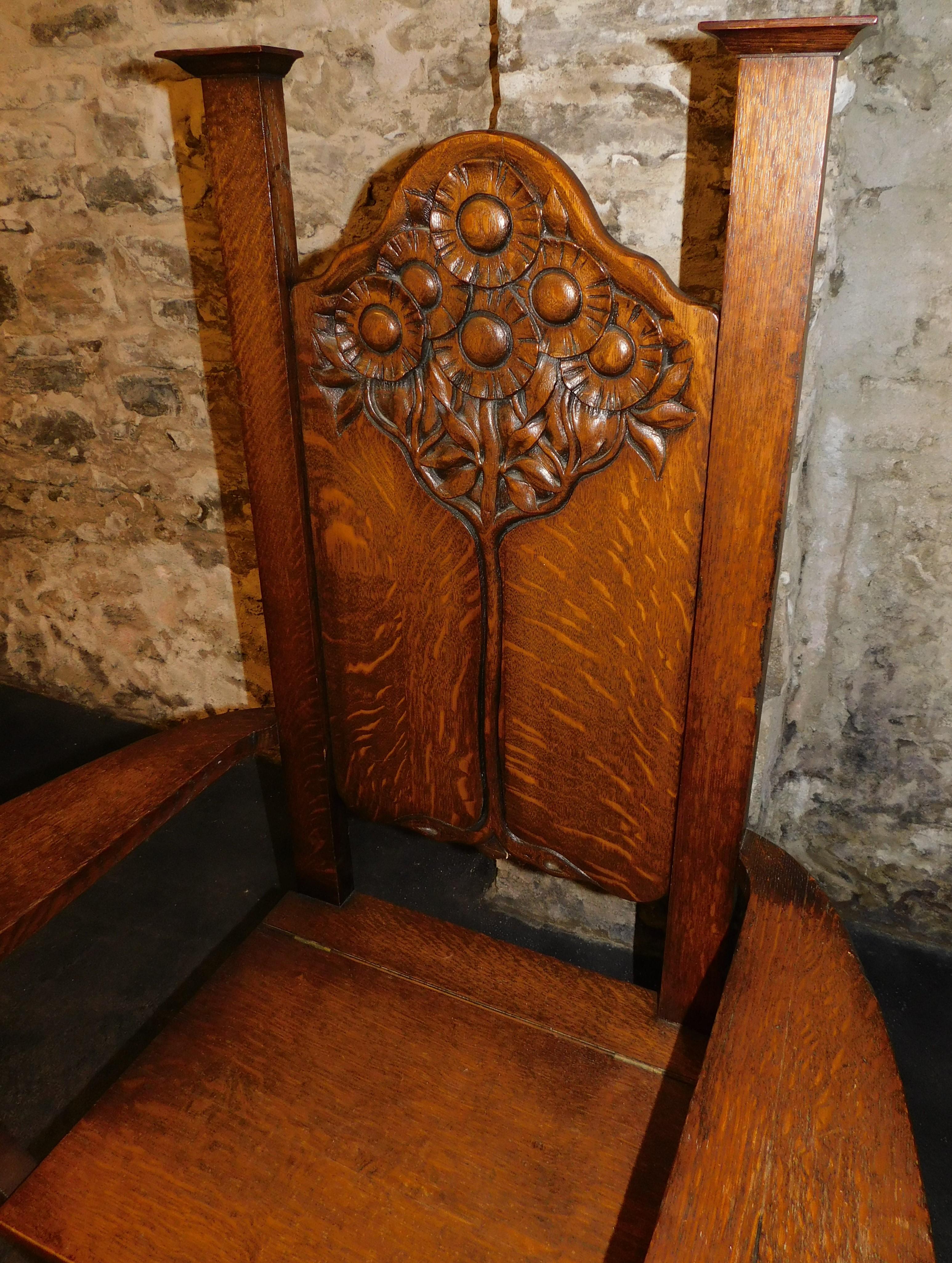 English Arts & Crafts Mission Chair circa 1890 Tree of Life Edwin Ridgeway For Sale 3