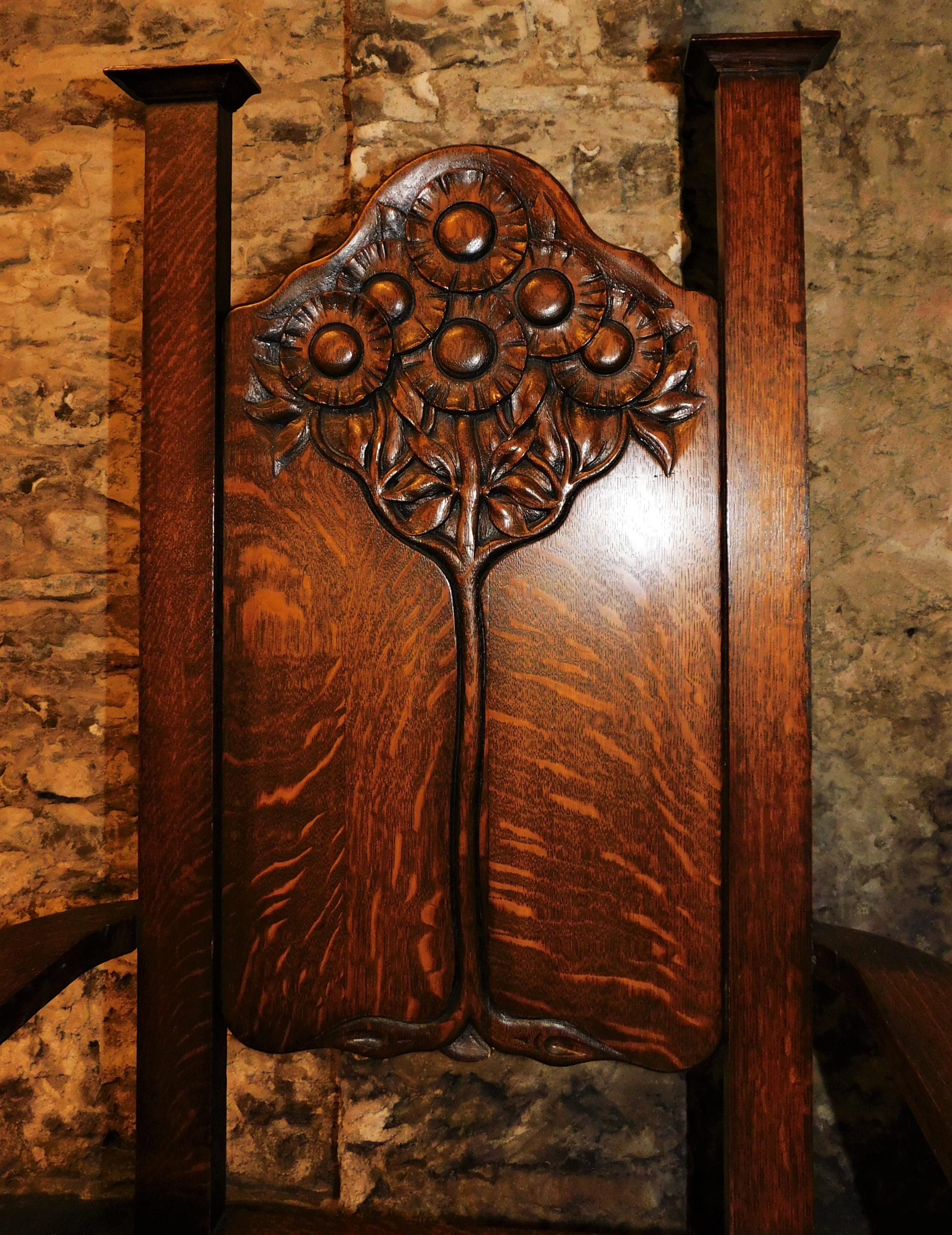 English Arts & Crafts Mission Chair circa 1890 Tree of Life Edwin Ridgeway For Sale 4