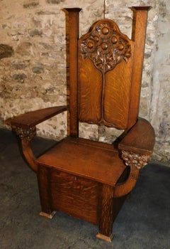 Sedia Mission Arts & Crafts inglese del 1890 circa Albero della vita Edwin Ridgeway