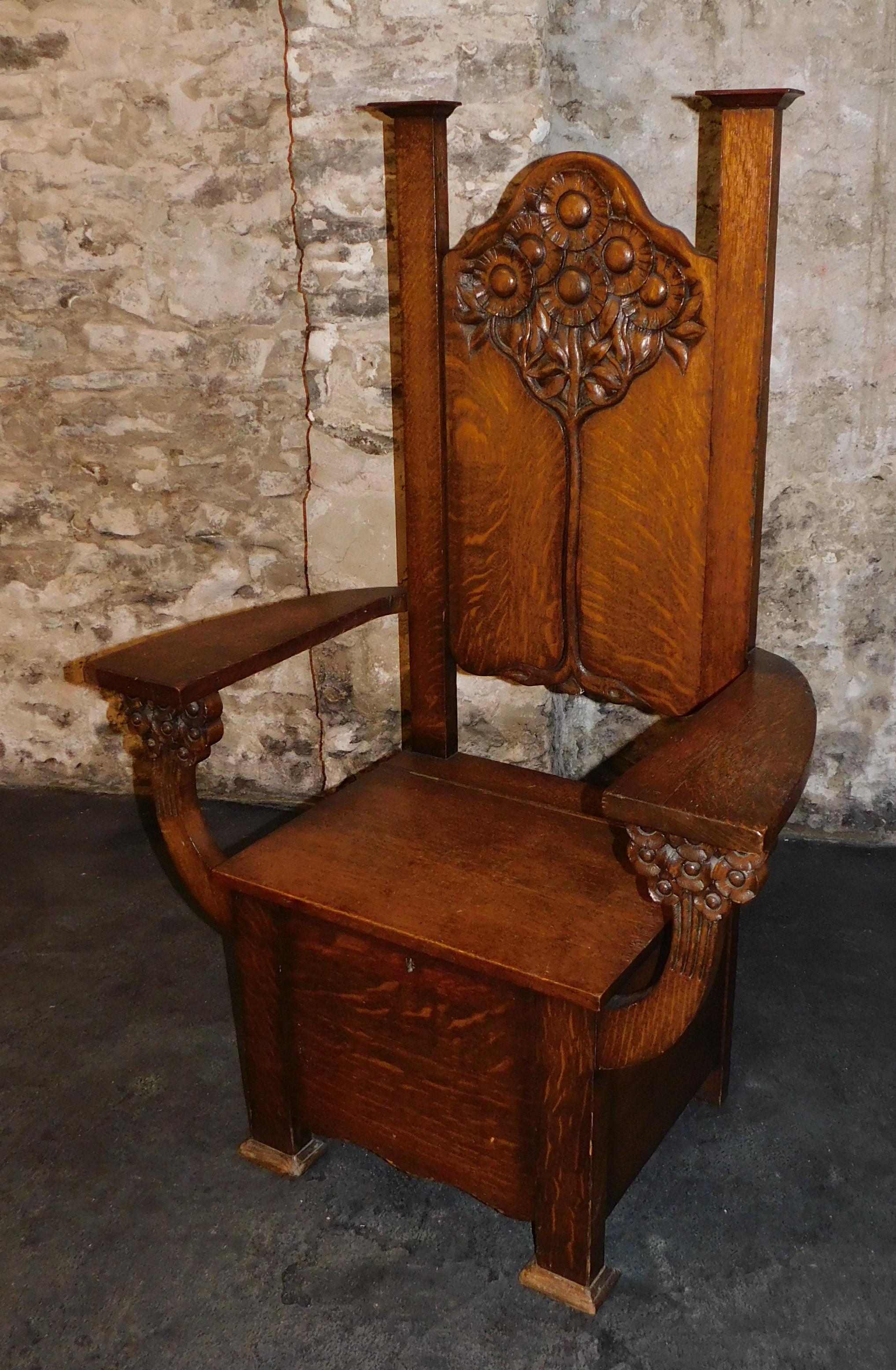 English Arts & Crafts Mission Chair circa 1890 Tree of Life Edwin Ridgeway For Sale 12