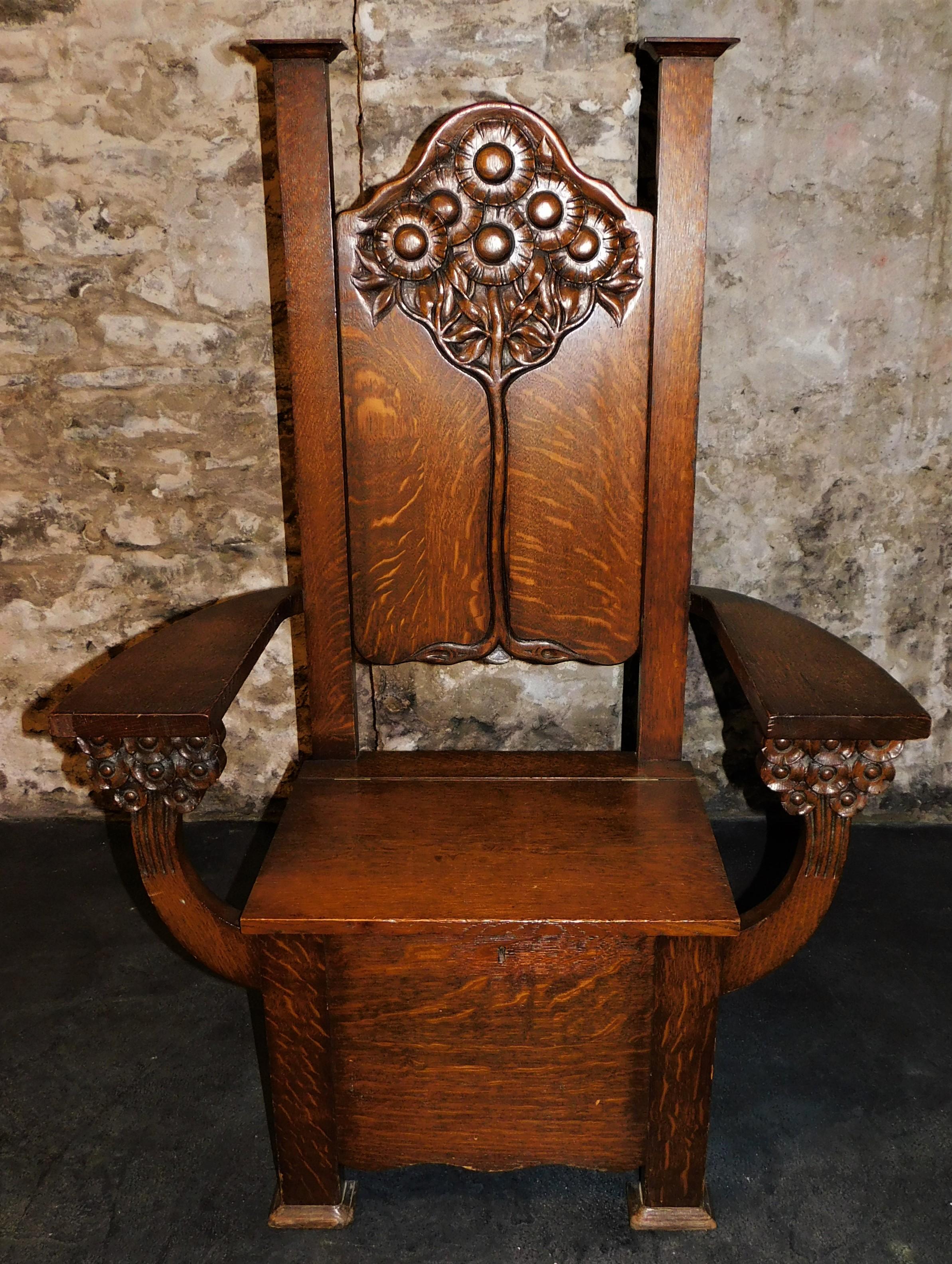 Anglais Chaise Mission anglaise Arts & Crafts vers 1890 Tree of Life d'Edward Ridgeway en vente