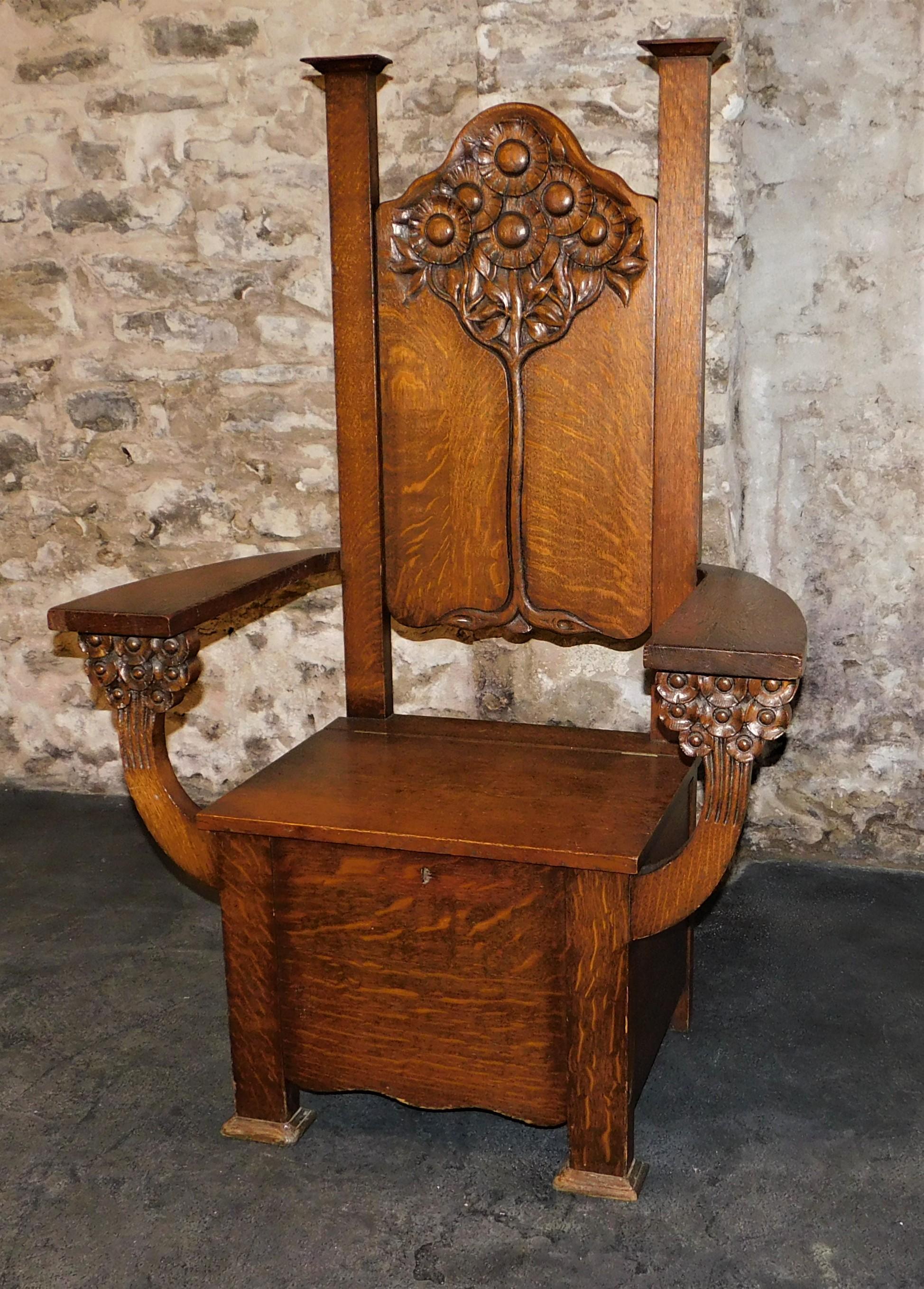 Oak English Arts & Crafts Mission Chair circa 1890 Tree of Life Edwin Ridgeway For Sale