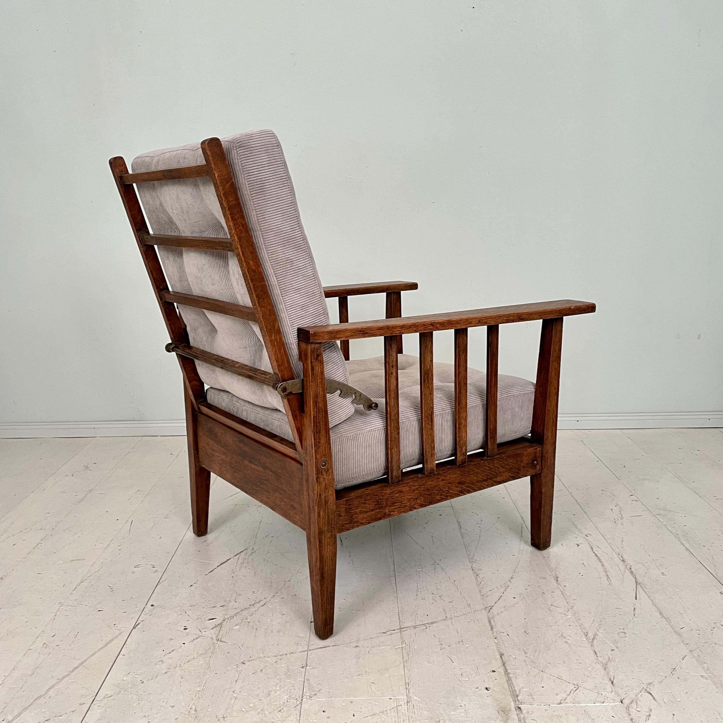 English Arts and Crafts Morris Armchair in Oak Upholstered in Grey Cord, 1910 13