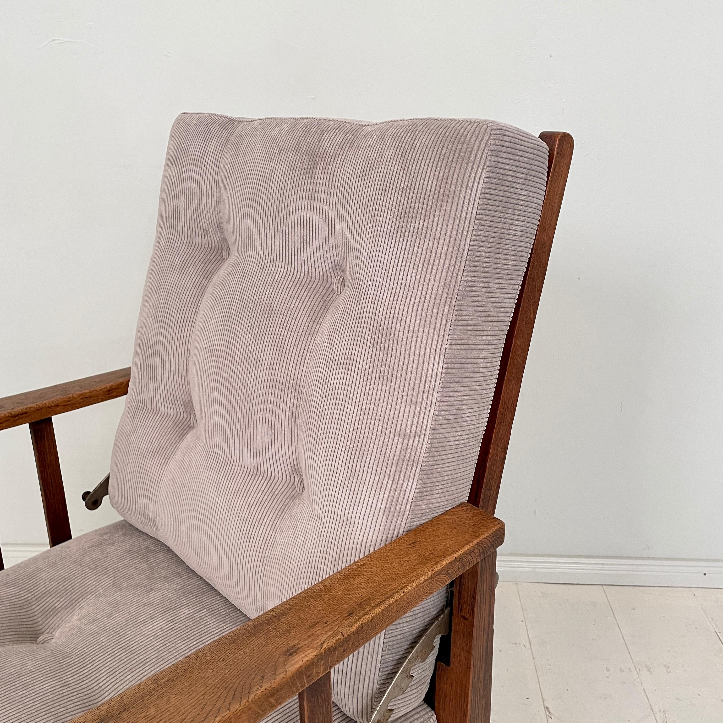 Early 20th Century English Arts and Crafts Morris Armchair in Oak Upholstered in Grey Cord, 1910