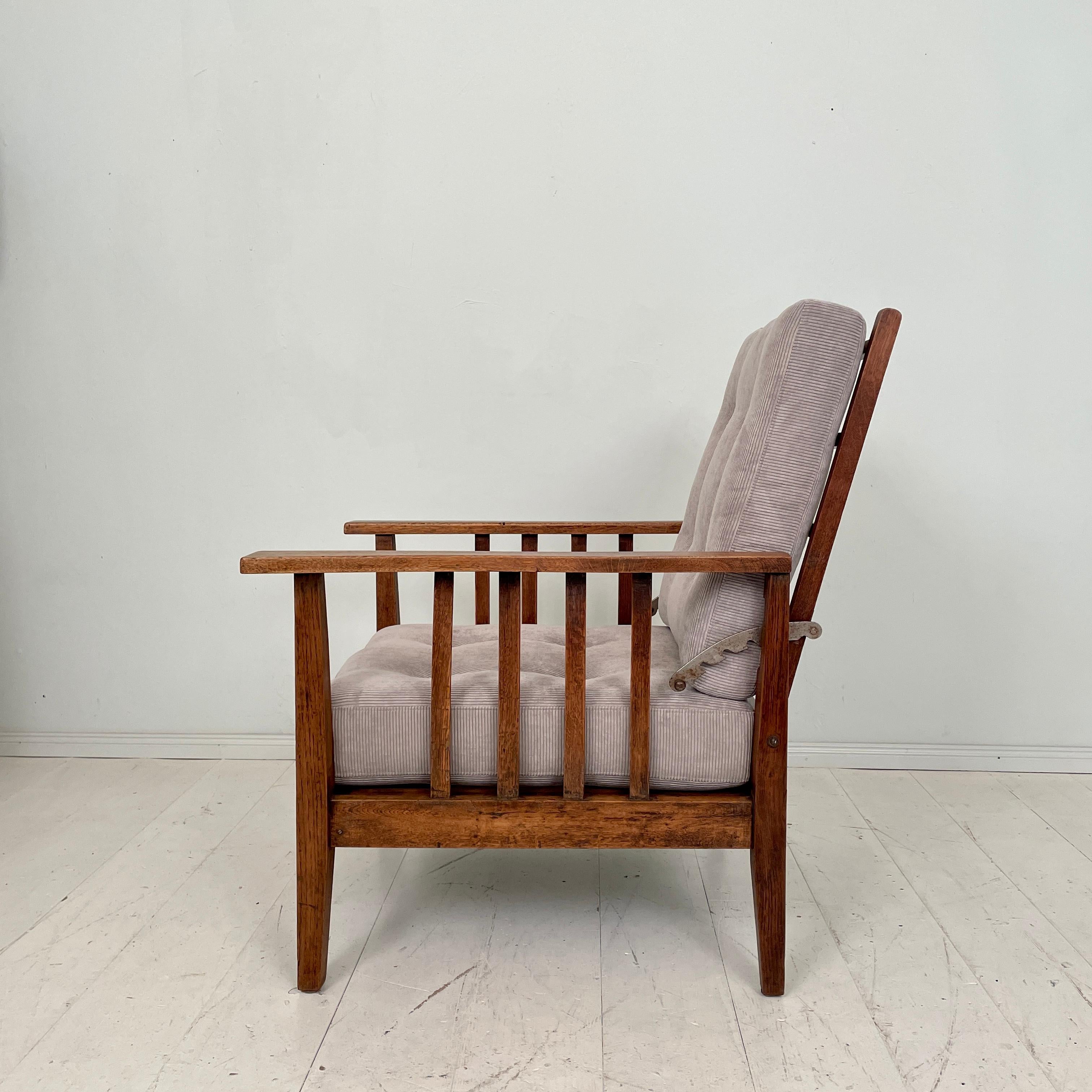 English Arts and Crafts Morris Armchair in Oak Upholstered in Grey Cord, 1910 5