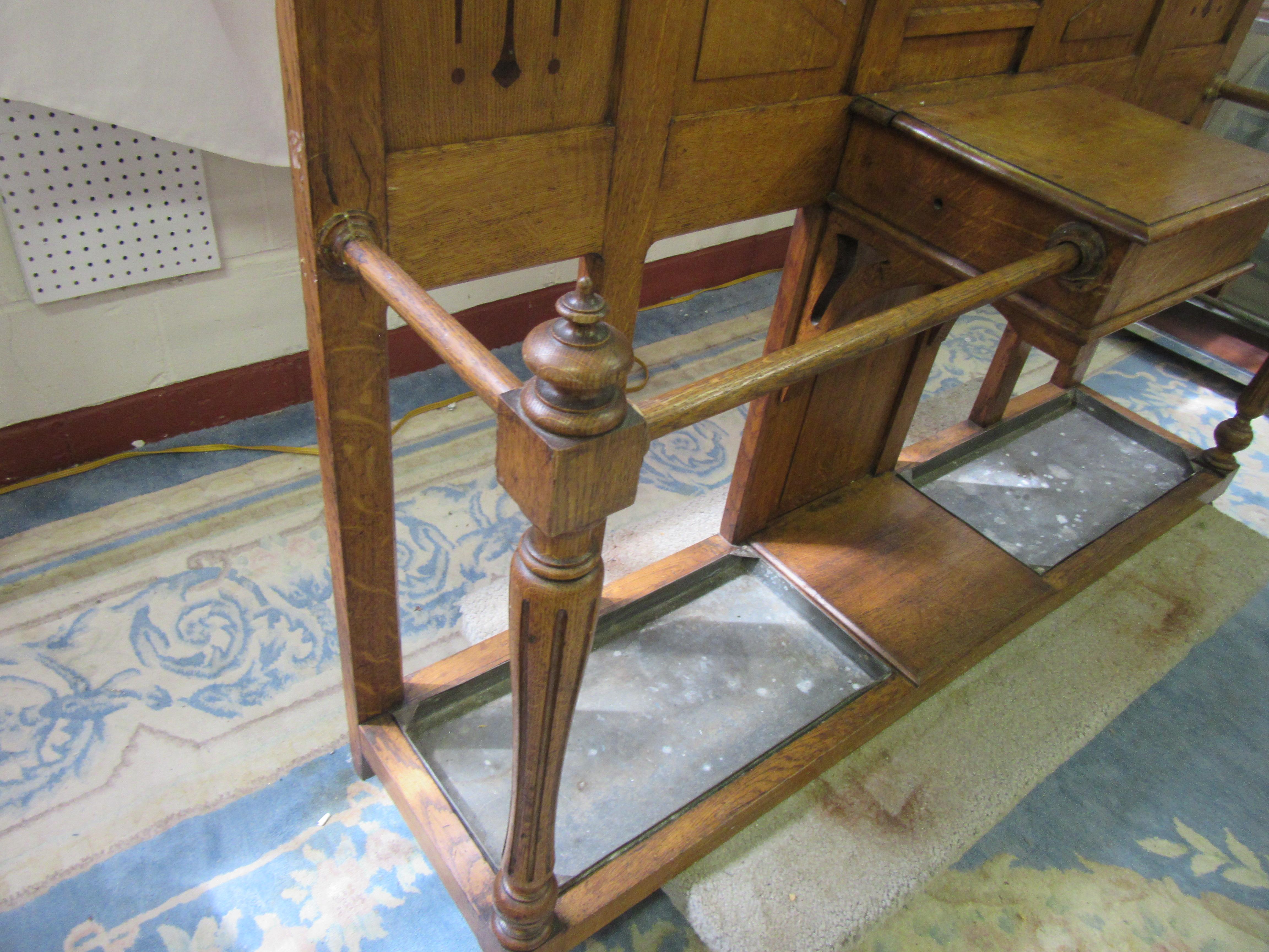 English Arts and Crafts Oak Coat Rack, Hat Rack & Umbrella Stand In Good Condition In New York, NY