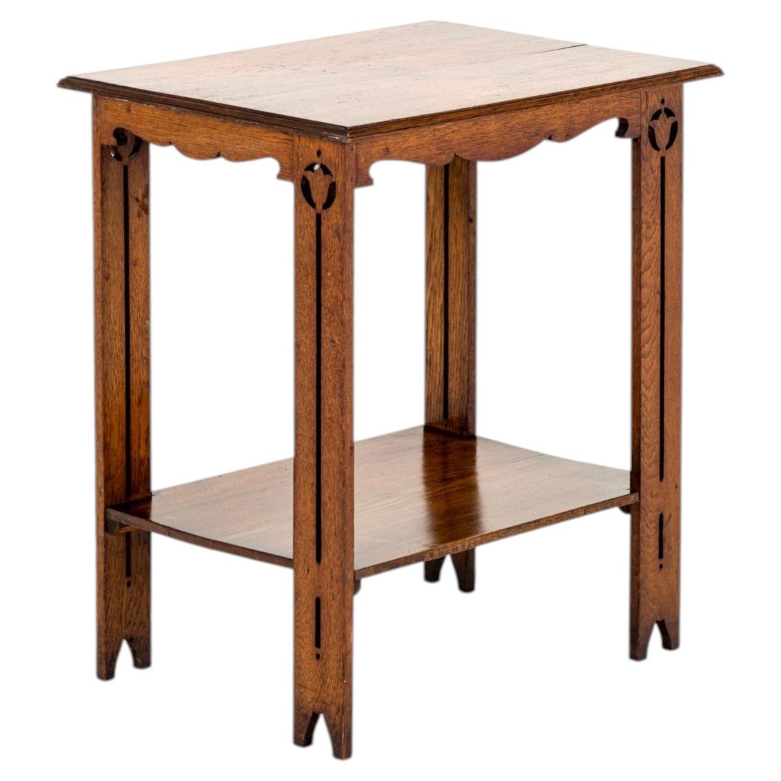 English Arts and Crafts Oak Side Table or Lamp Table with Two Tiers For Sale