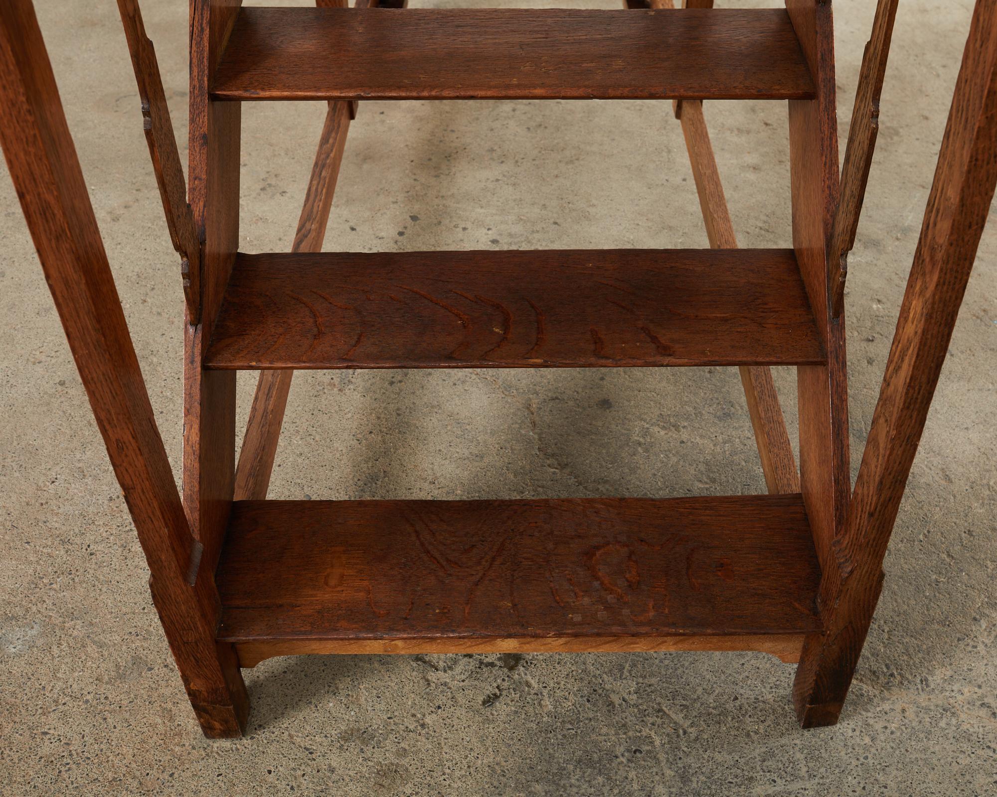 English Arts and Crafts Period Oak Library Step Staircase For Sale 5