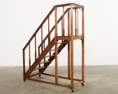 English Arts and Crafts Period Oak Library Step Staircase