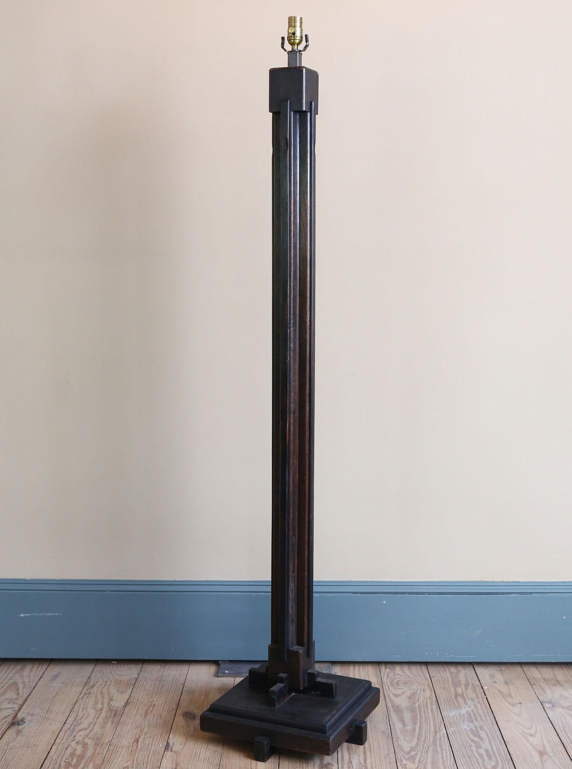 English Arts & Crafts Tall Carved Wood Floor Lamp 3