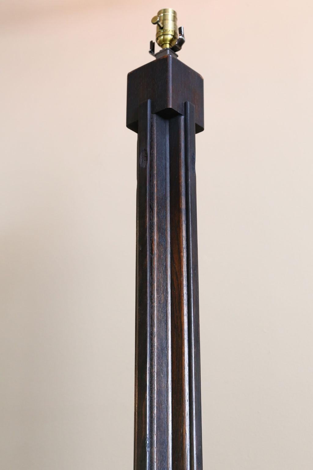 Arts and Crafts English Arts & Crafts Tall Carved Wood Floor Lamp