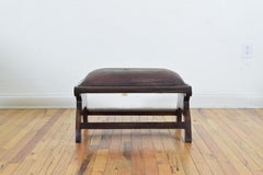 English Arts & Craft Walnut and Leather Upholstered Footstool, circa 1900
