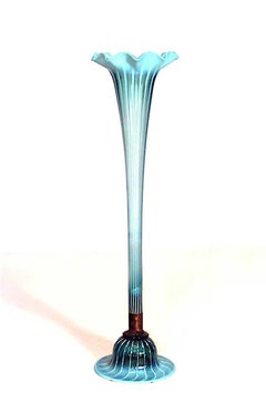English Arts & Crafts Blue Glass Trumpet Vase