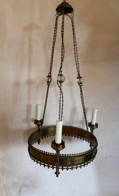 English Arts & Crafts Brass And Glass Ceiling Pendant