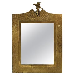 English Arts & Crafts Brass Wall Mirror with Angel