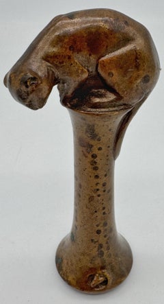 English Arts & Crafts Bronze Seal, Cat & Mouse Motif, circa 1900–1930