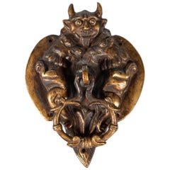 Antique English Arts & Crafts Cast Bronze Devil Door Knocker, circa 1900