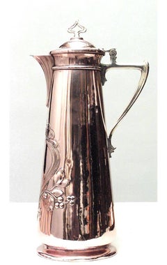 English Arts & Crafts Brass Pitcher and Glass Set