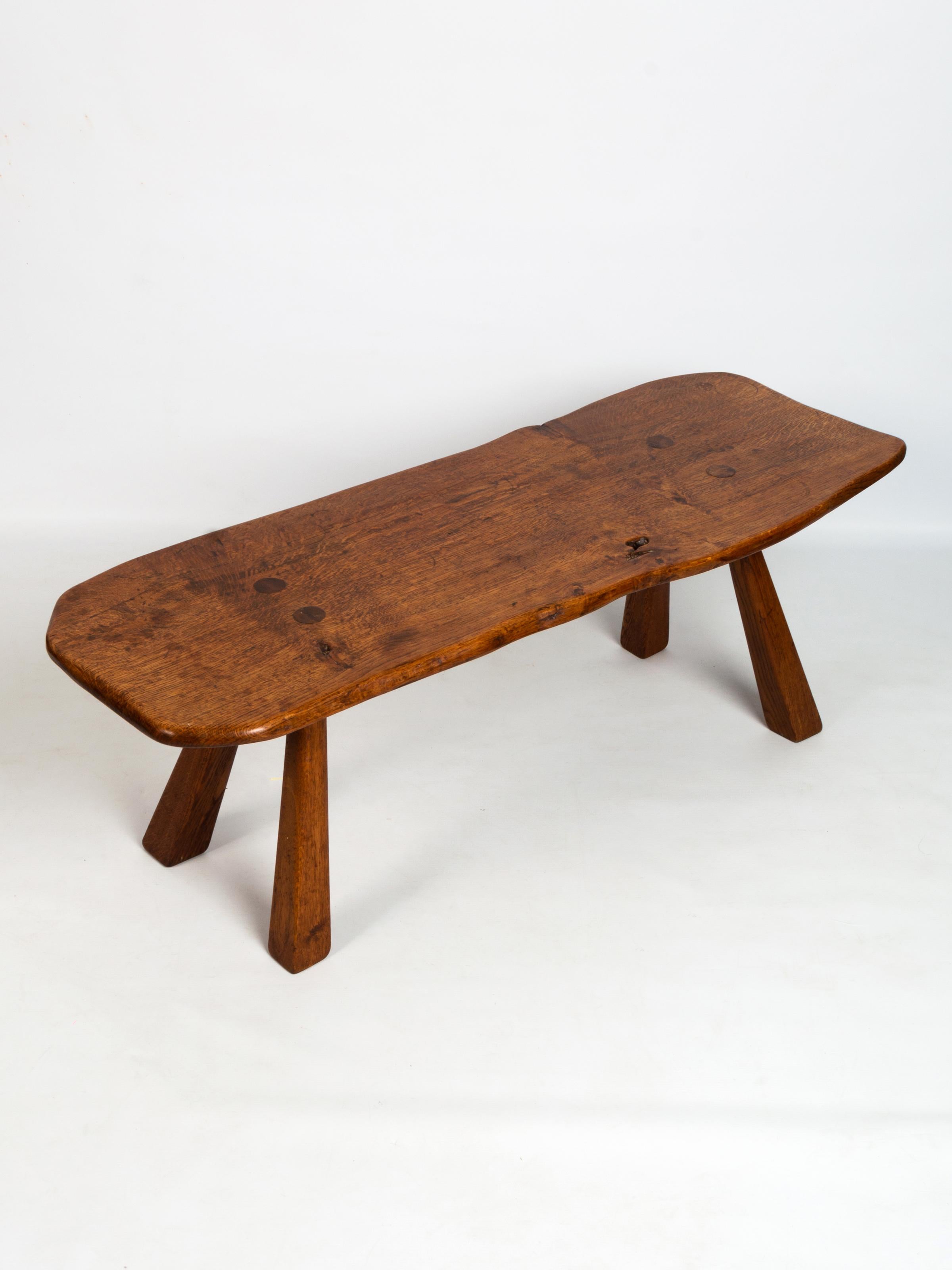  English Arts & Crafts Cotswolds School Oak Bench Coffee Table Console, C.1950 For Sale 4
