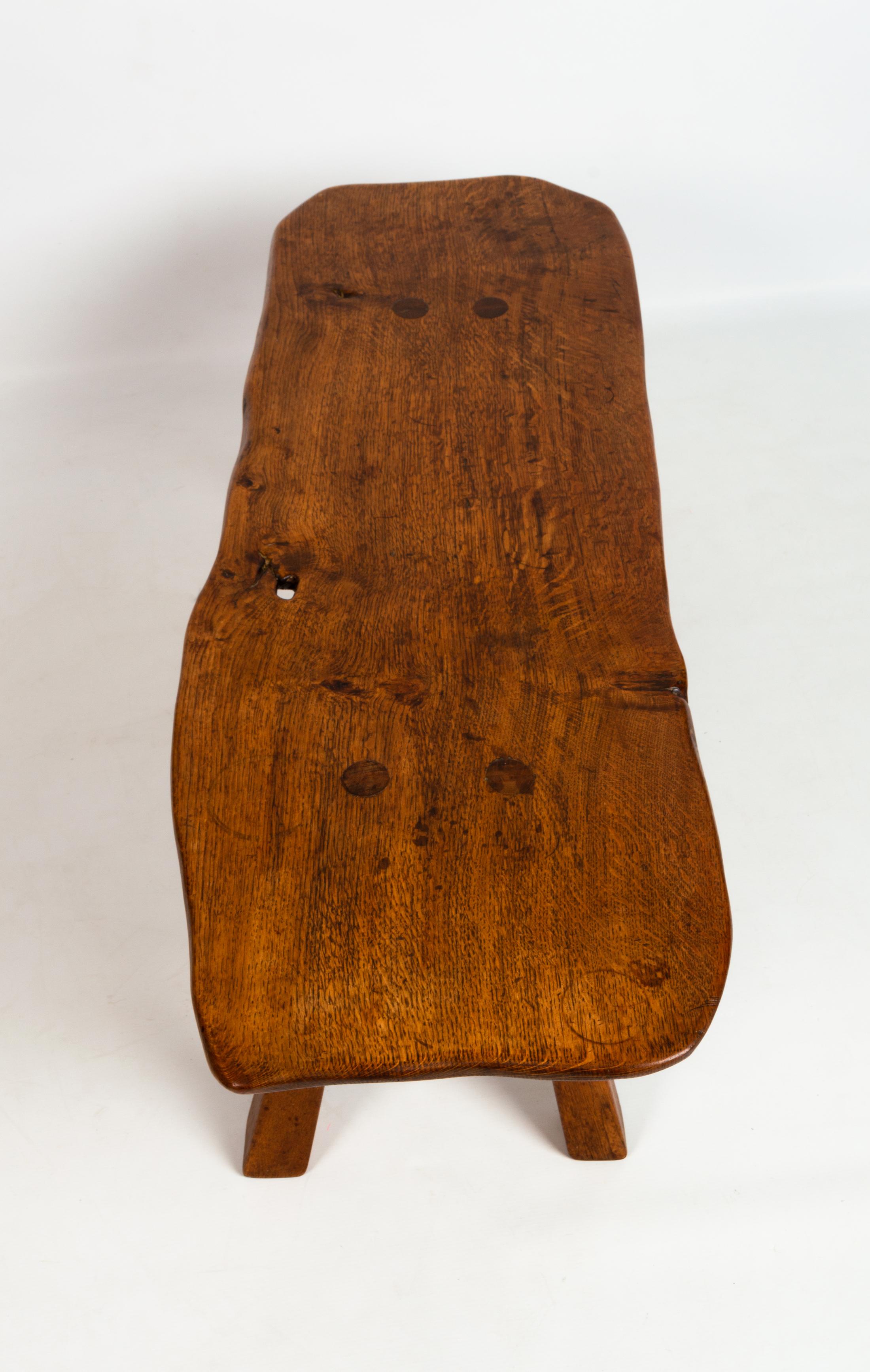 20th Century  English Arts & Crafts Cotswolds School Oak Bench Coffee Table Console, C.1950 For Sale
