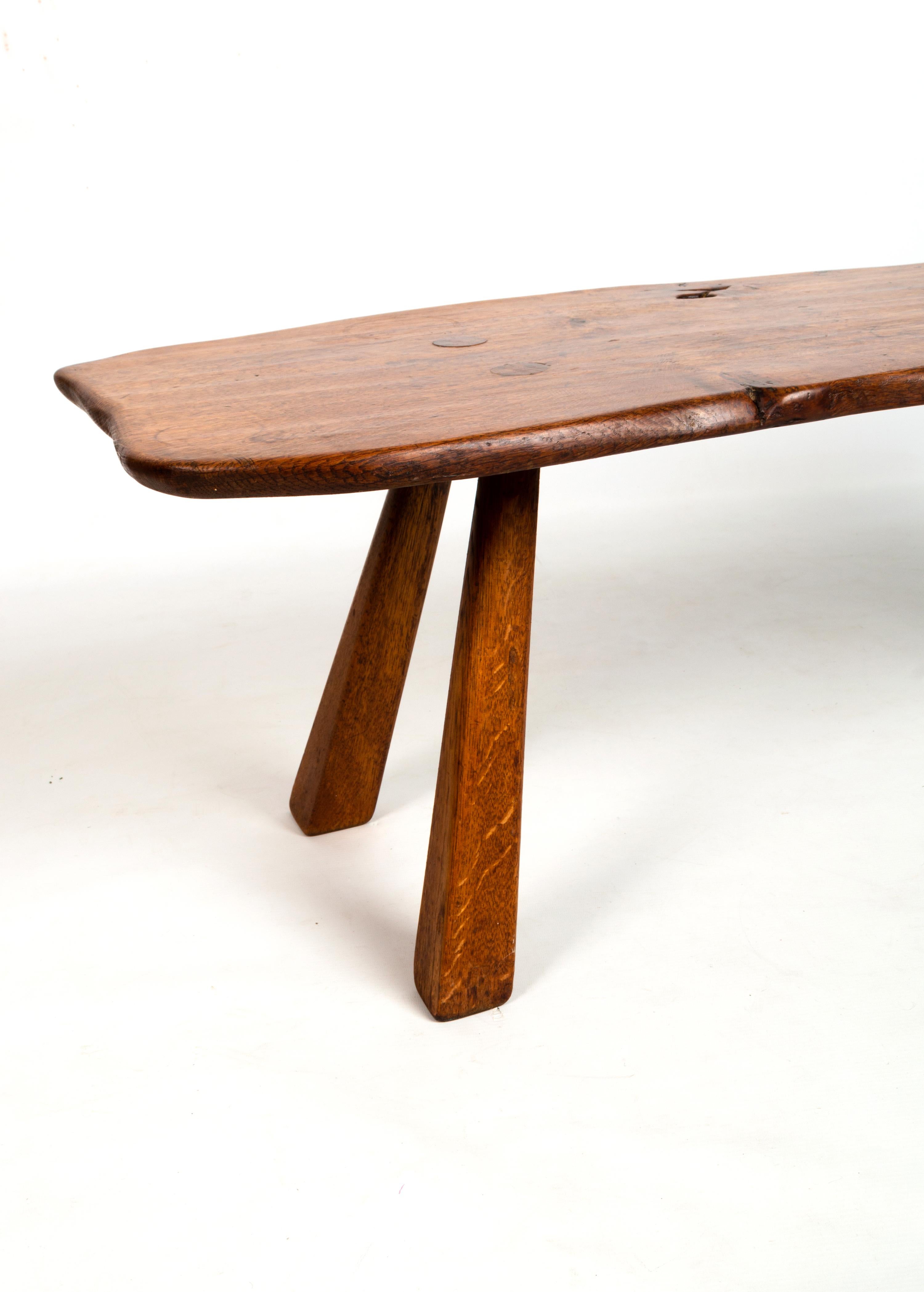  English Arts & Crafts Cotswolds School Oak Bench Coffee Table Console, C.1950 For Sale 1