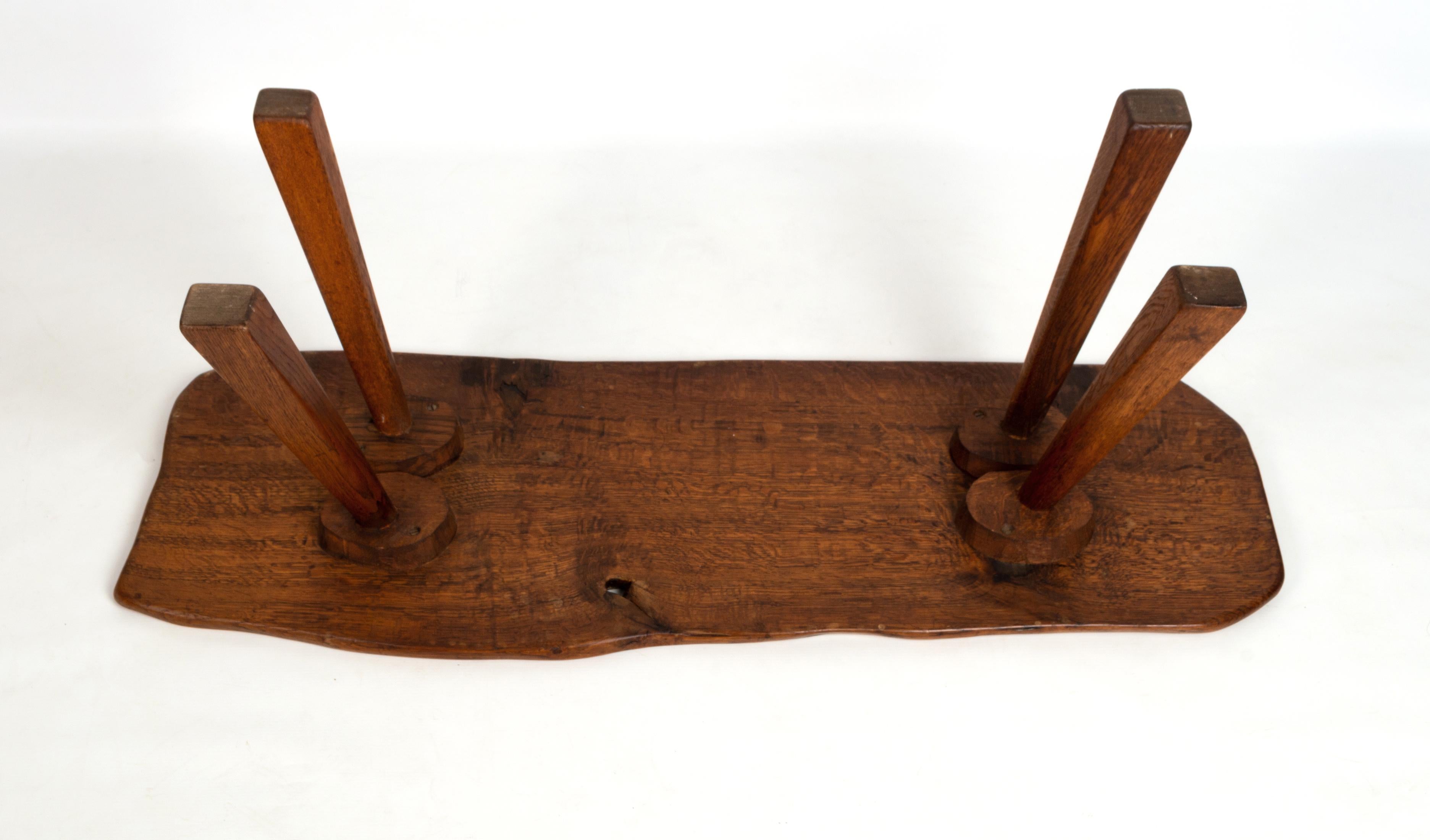  English Arts & Crafts Cotswolds School Oak Bench Coffee Table Console, C.1950 For Sale 3