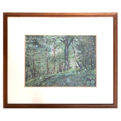 English Arts & Crafts Gouache On Canvas Woodland Scene By Alfred Hoare Powell