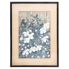 Peinture à la gouache de style Arts & Crafts anglais représentant une clématite blanche, par Alfred Hoare Powell, vers 1950