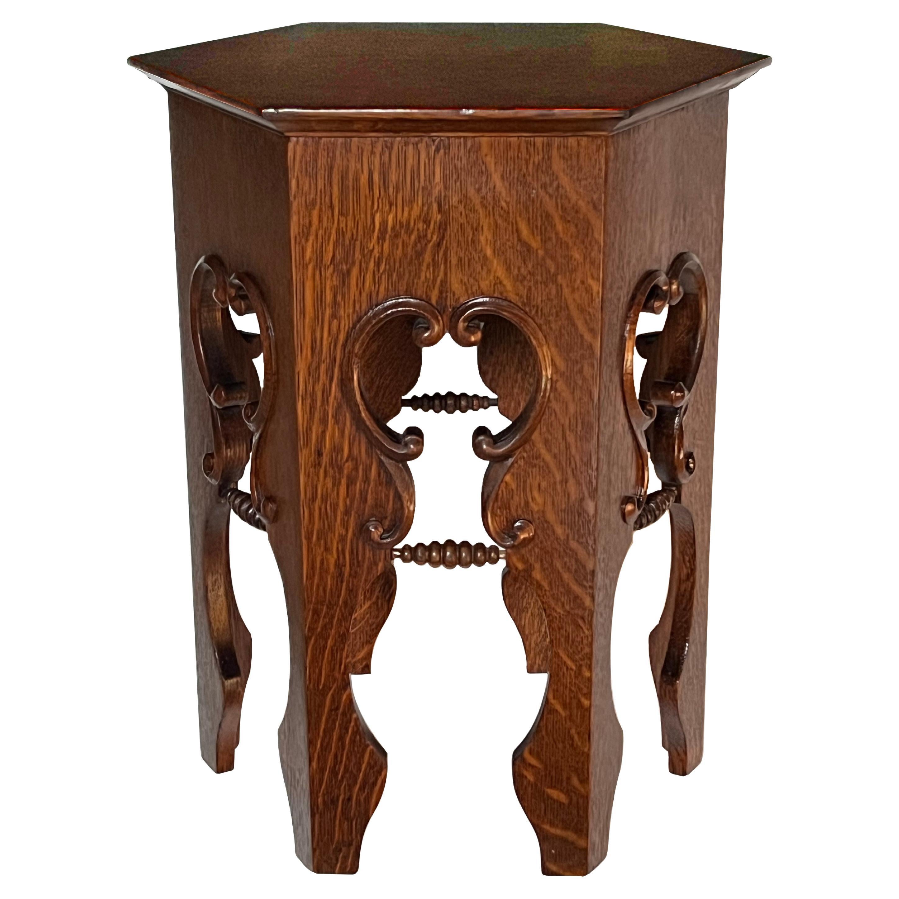 English Arts & Crafts Hexagonal Oak Occasional Table