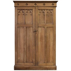 Antique English Arts & Crafts Light Oak Vestry Cupboard