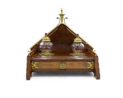 English Arts & Crafts Mahogany and Brass Inkwell