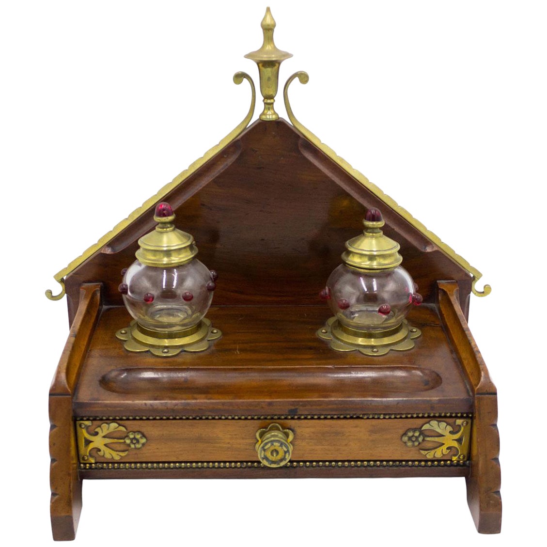 English Arts 
Crafts Mahogany and Brass Inkwell For Sale