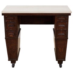 English Arts & Crafts Oak and Travertine Desk