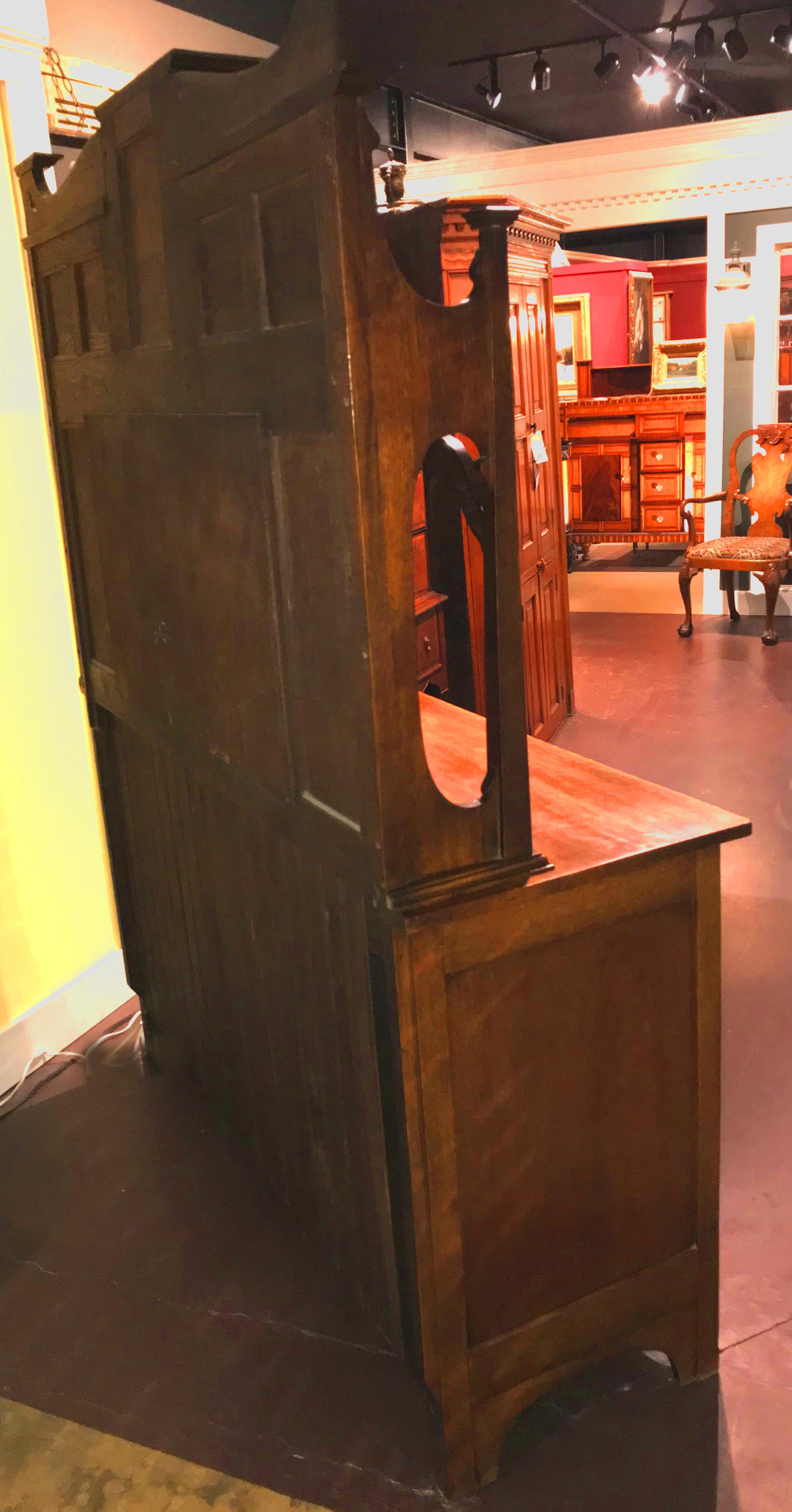 English Arts & Crafts Oak Sideboard with Stained Glass and Carved Decoration 6