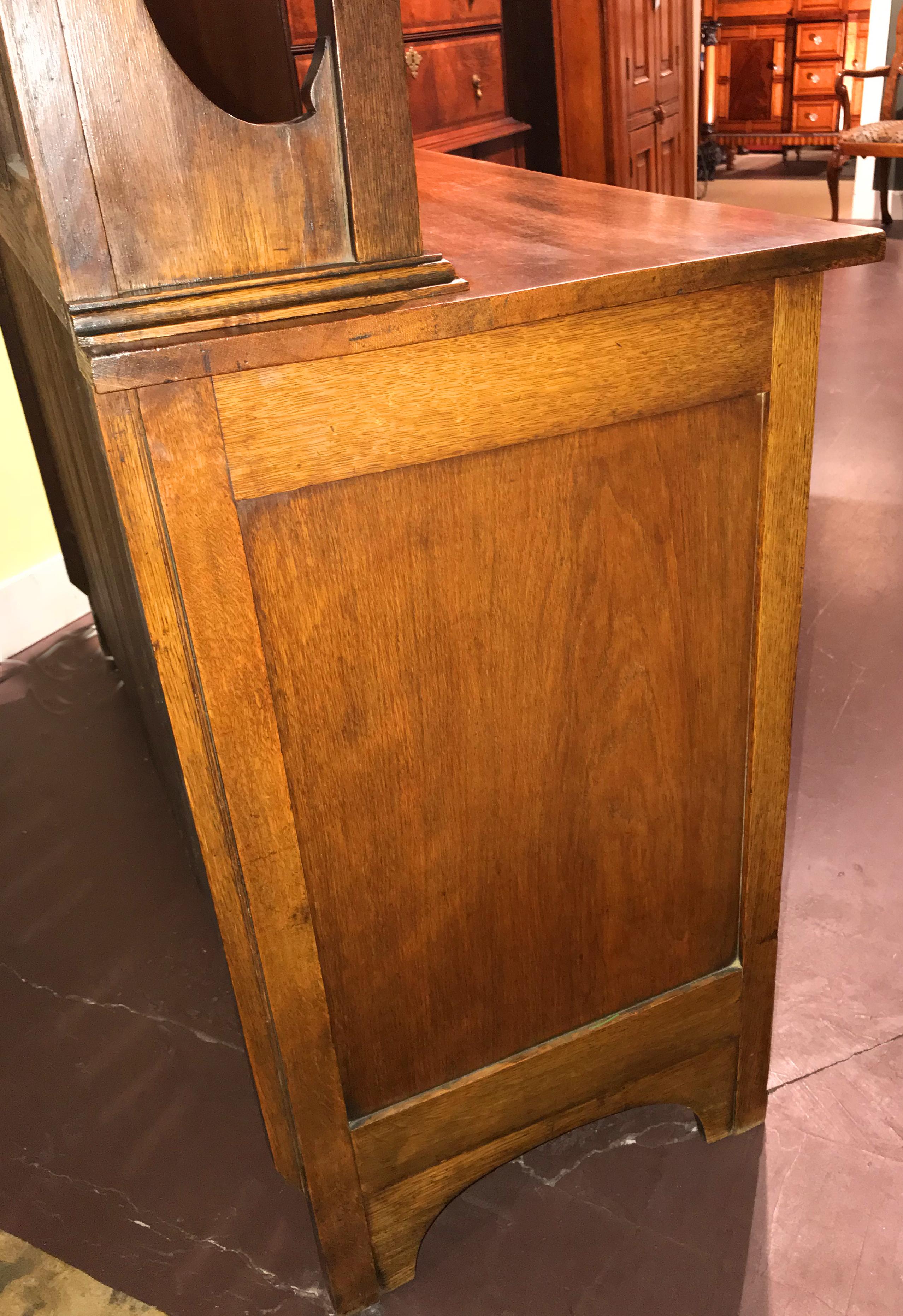 Arts and Crafts English Arts & Crafts Oak Sideboard with Stained Glass and Carved Decoration